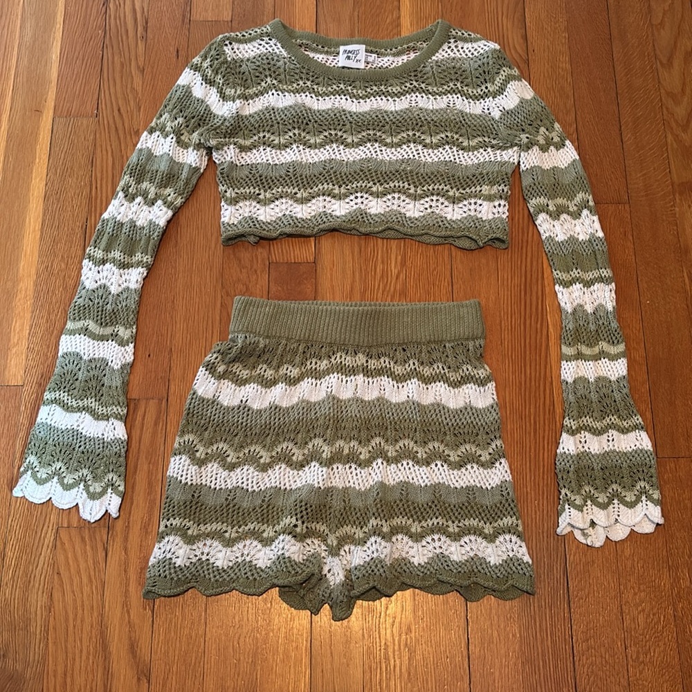 Princess Polly 100% cotton knit / crocheted Leah crop top & shorts two piece set